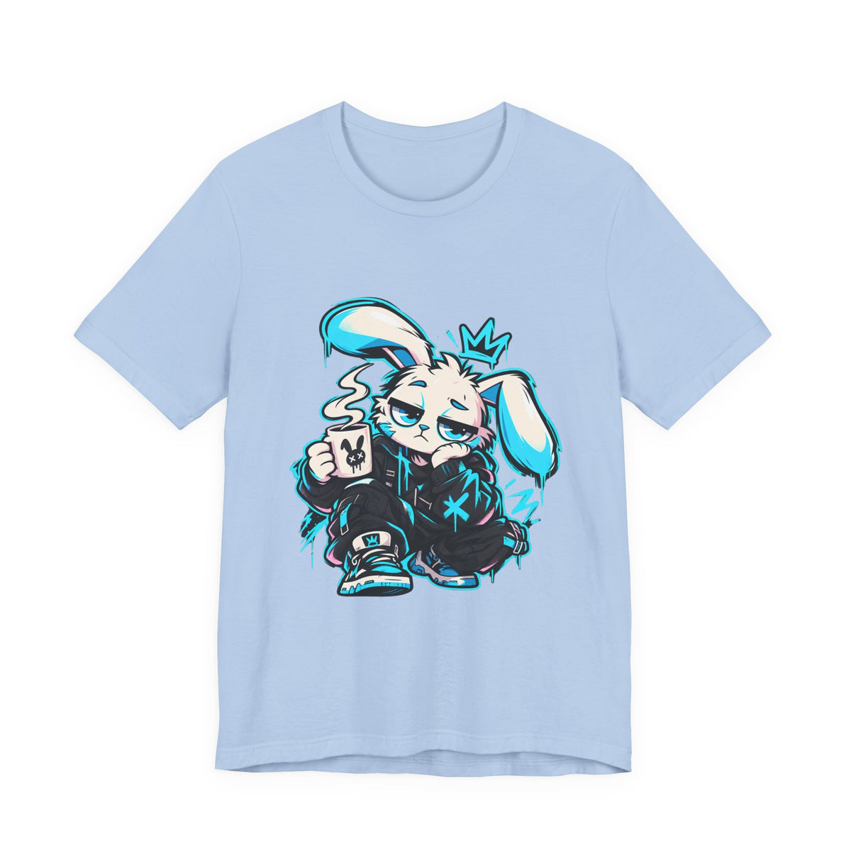 Graffiti Rabbit Coffee Premium Tee in Baby Blue
