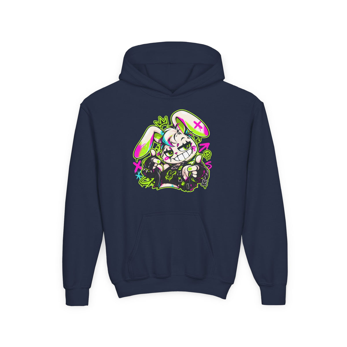Punk Bunny Graffiti Kids Hoodie in Navy
