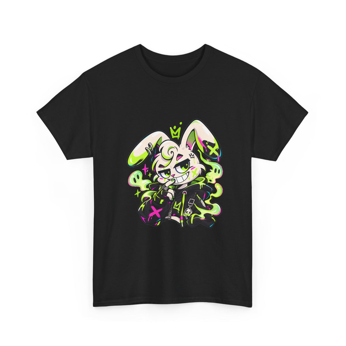 Neon Goth Bunny Heavy Cotton Tee in Black