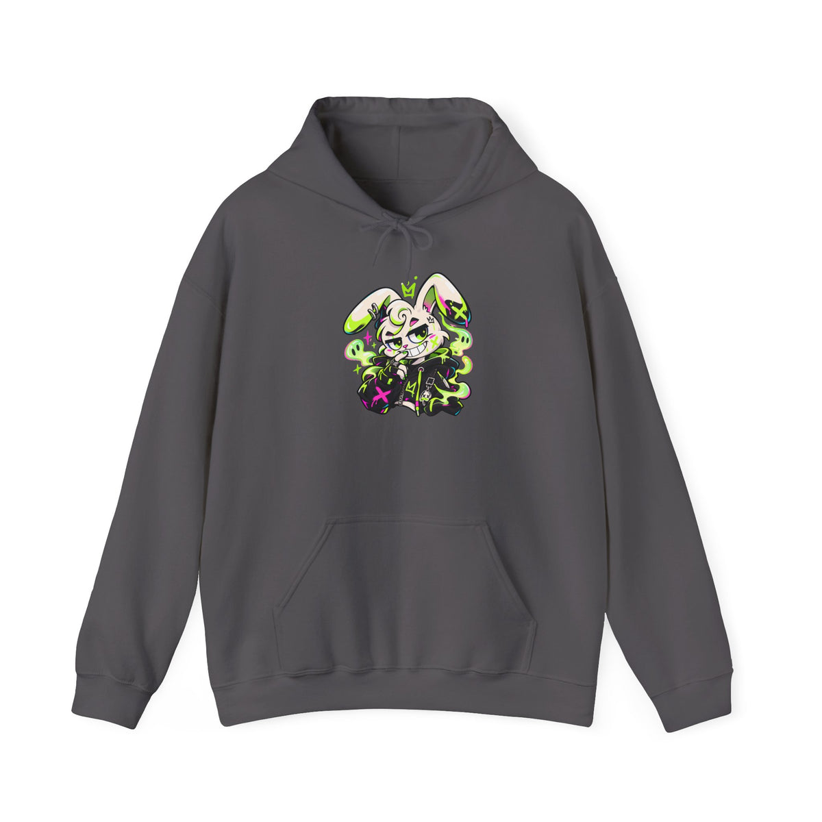 Neon Goth Bunny Hoodie in Charcoal