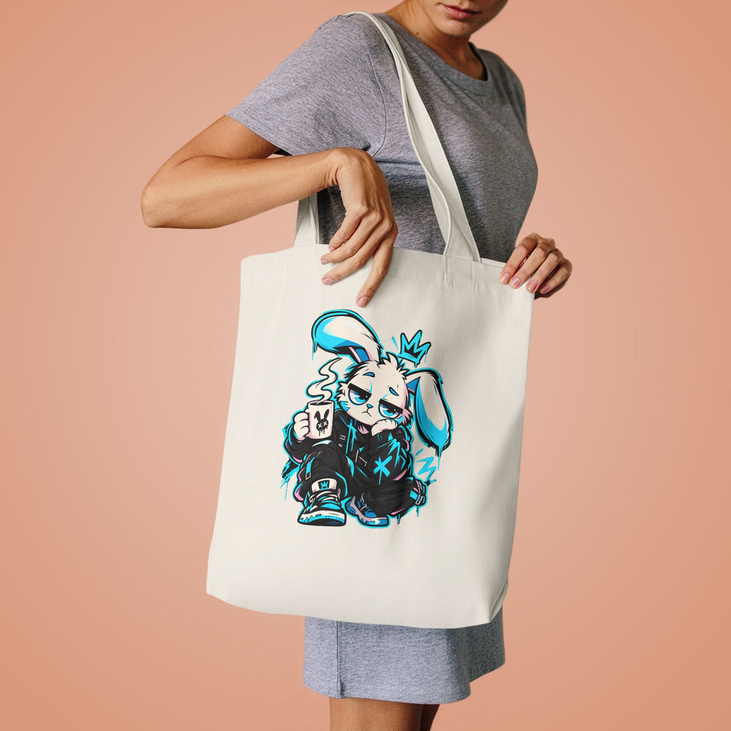 Graffiti Rabbit Coffee Cotton Tote Bag