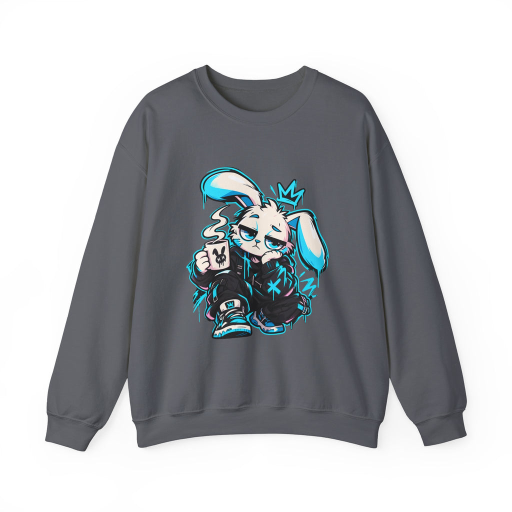 Graffiti Rabbit Coffee Crewneck Sweatshirt in Charcoal