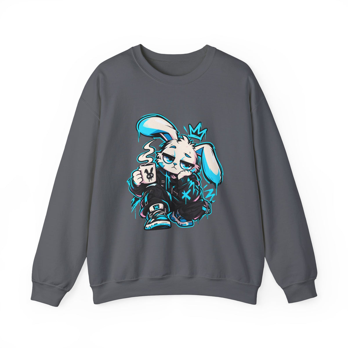 Graffiti Rabbit Coffee Crewneck Sweatshirt in Charcoal