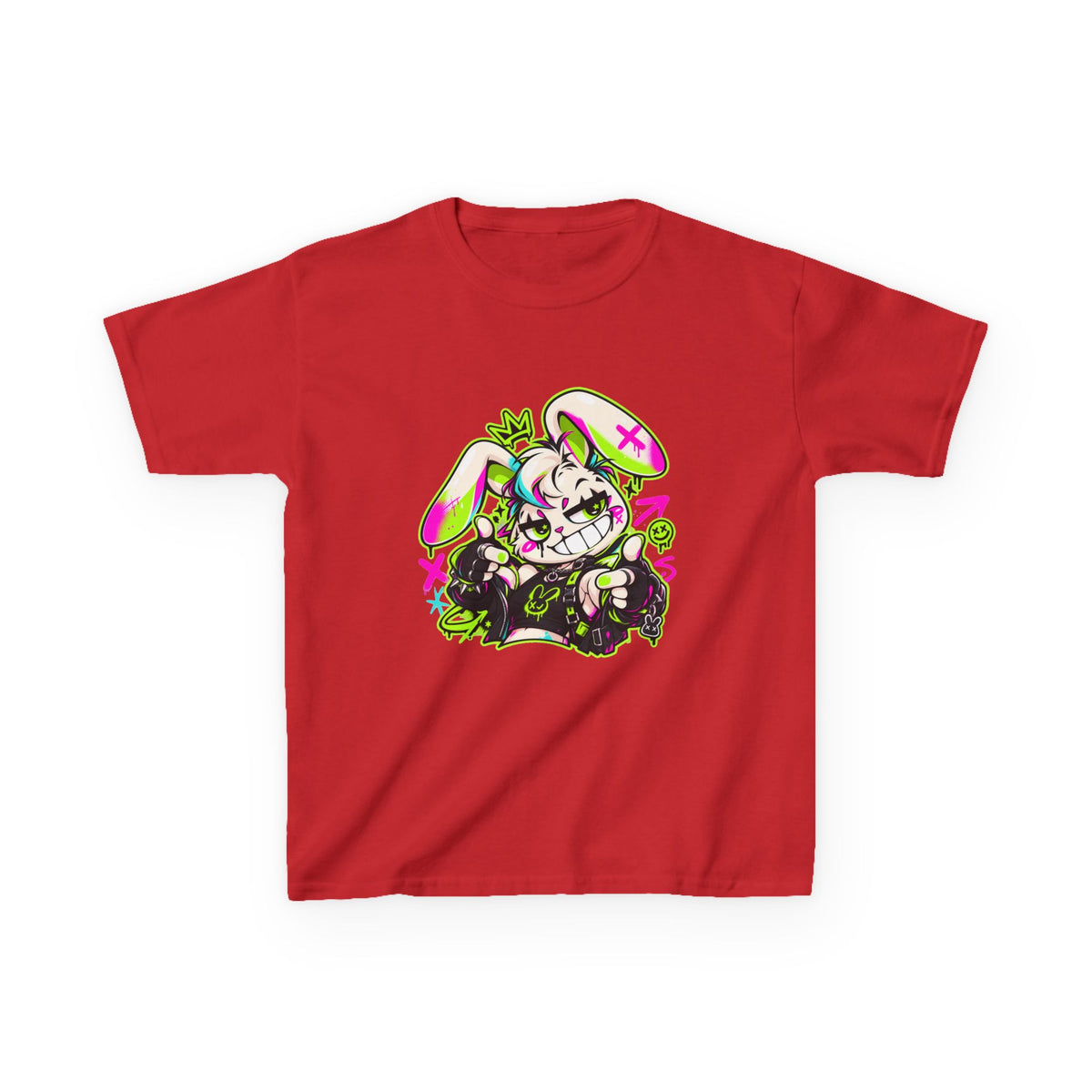 Punk Bunny Graffiti Kids Heavy Cotton Tee in Red