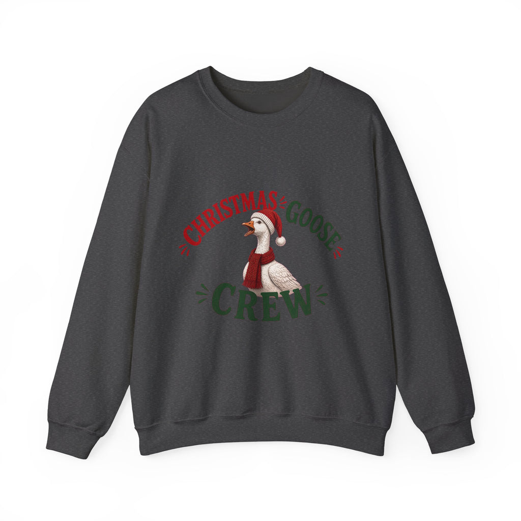 Christmas Goose Crew Crewneck Sweatshirt Cozy Holiday Gift in Dark Heather