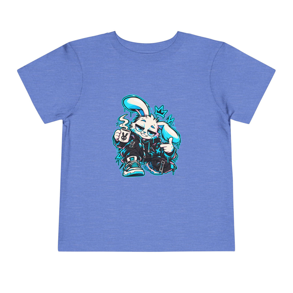 Graffiti Rabbit Coffee Toddler Tee in Heather Columbia Blue