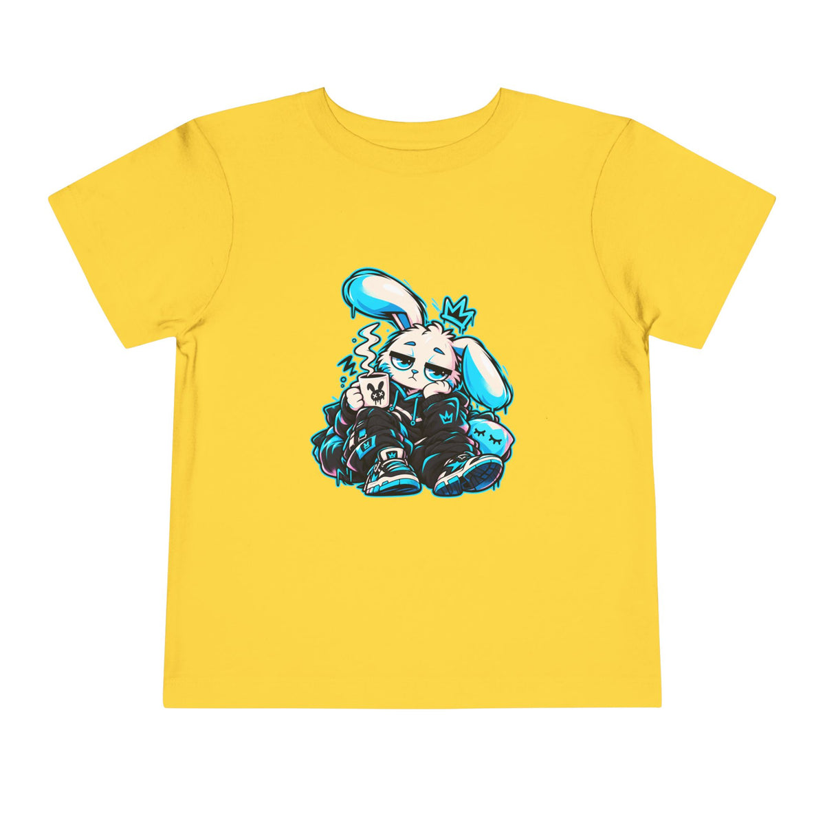 Sleepy Cyber Bunny Toddler Coffee Tee in Yellow