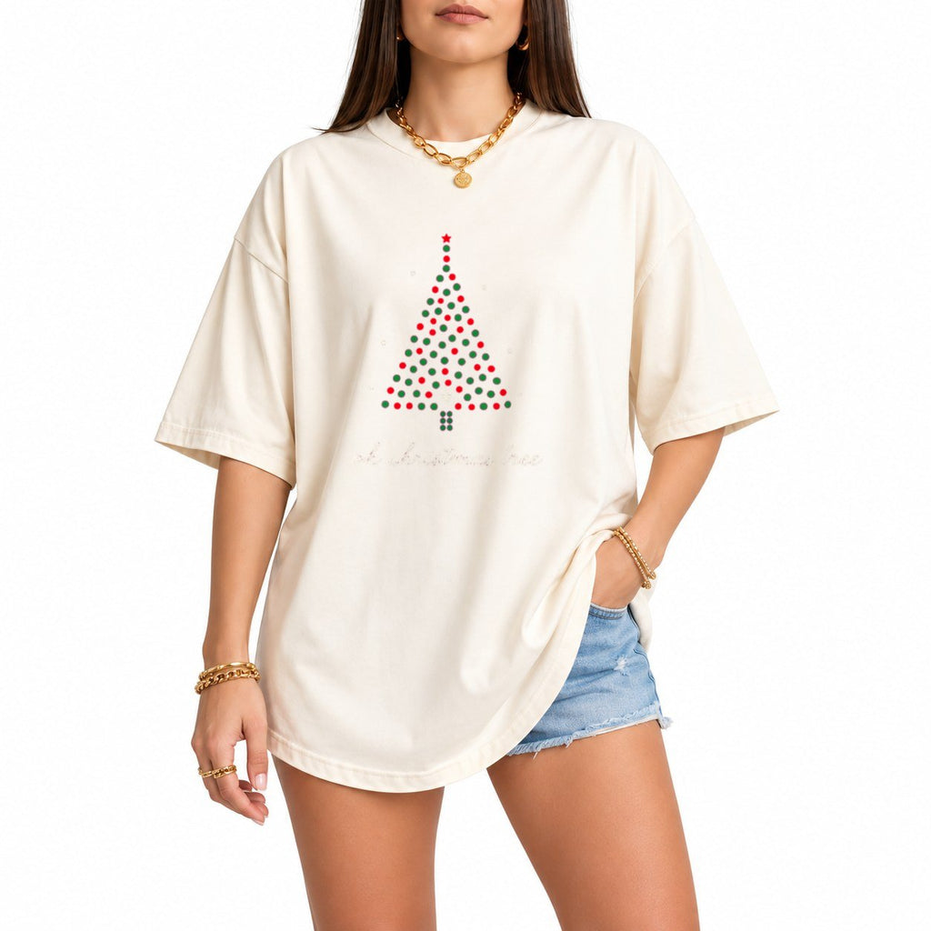 Dotted Christmas Tree oversized graphic tee, Ivory, photo 1