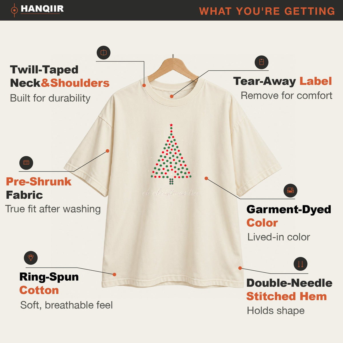 Dotted Christmas Tree oversized graphic tee, Ivory, photo 2