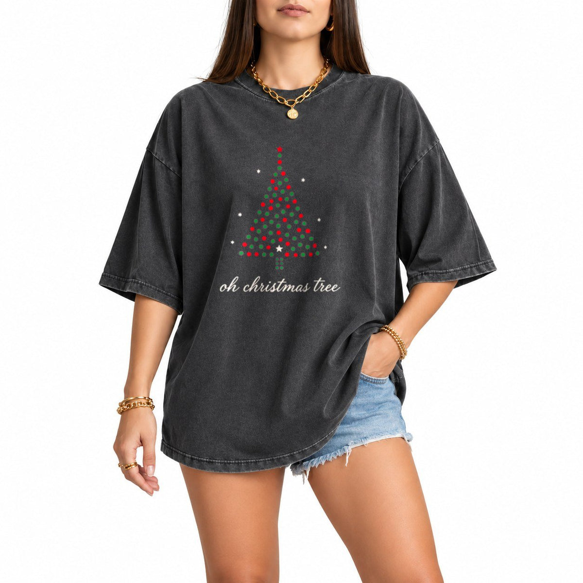 Dotted Christmas Tree oversized graphic tee, Pepper, photo 1
