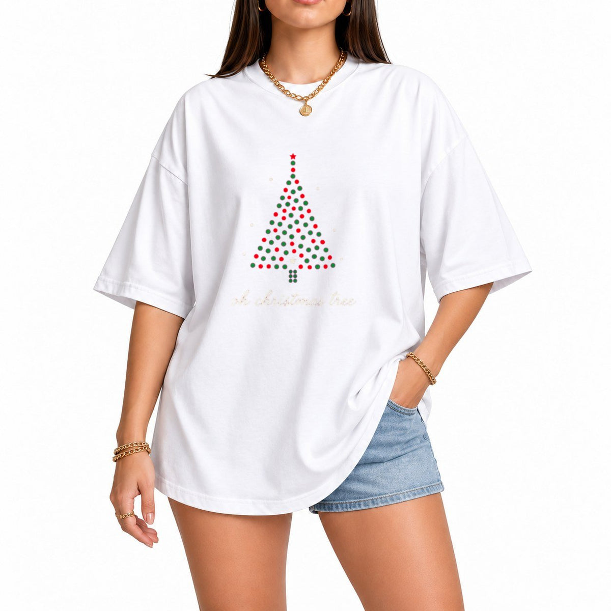 Dotted Christmas Tree oversized graphic tee, White, photo 1