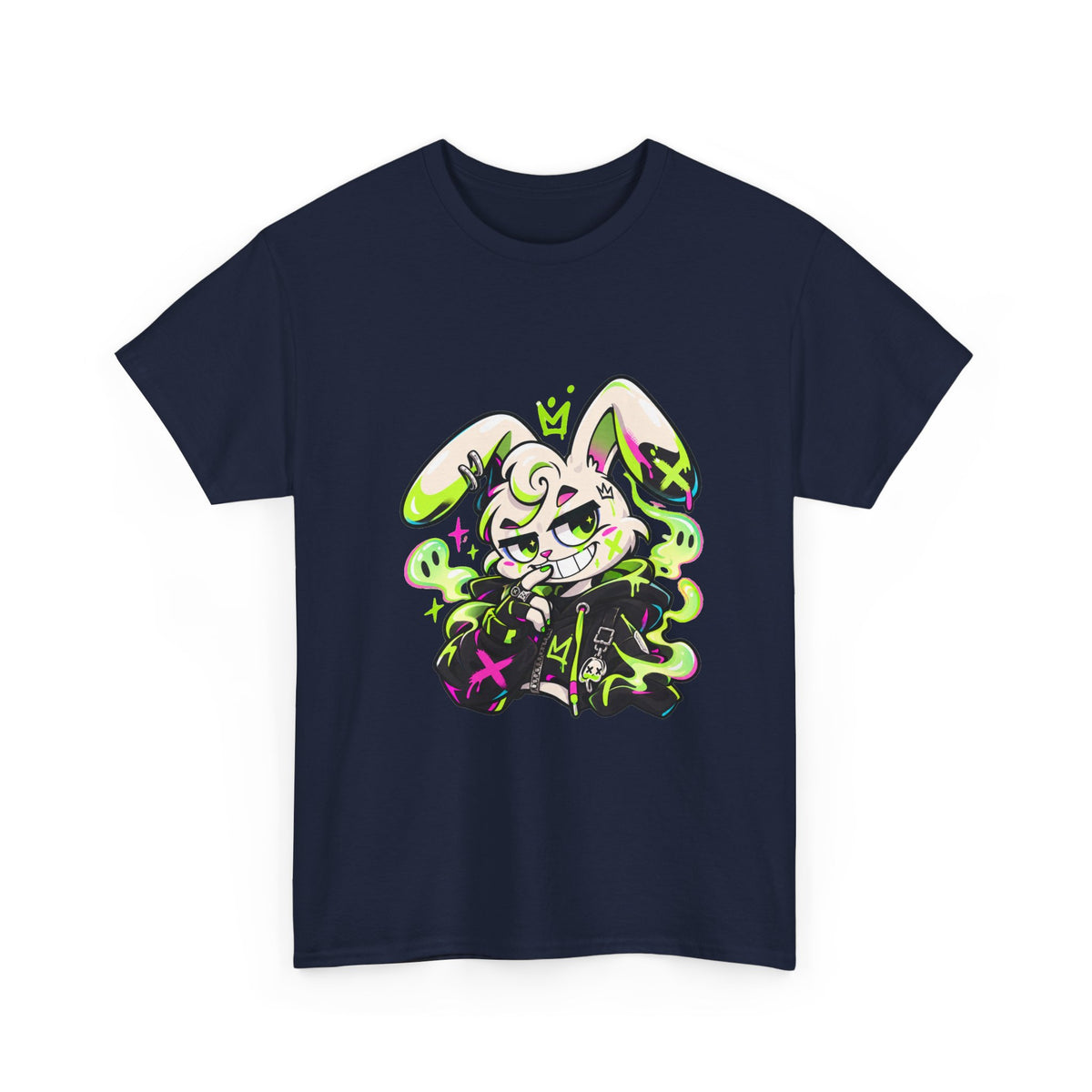 Neon Goth Bunny Heavy Cotton Tee in Navy