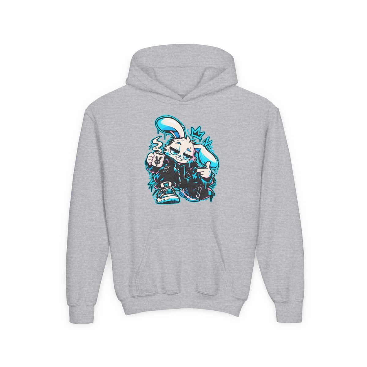 Graffiti Rabbit Coffee Kids Hoodie in Sport Grey