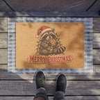 Christmas Raccoon Doormat with Cookie and Lights Design