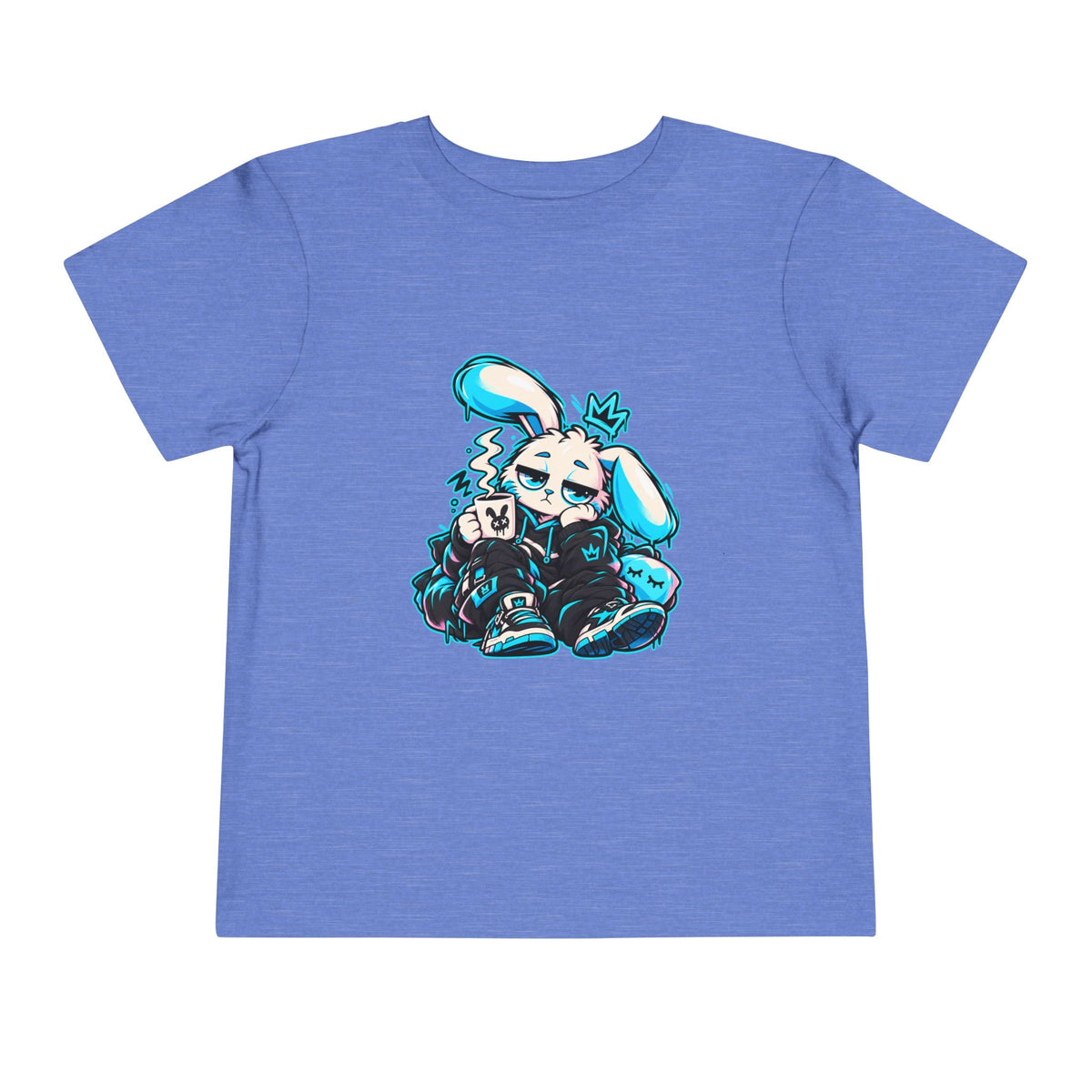 Sleepy Cyber Bunny Toddler Coffee Tee in Heather Columbia Blue