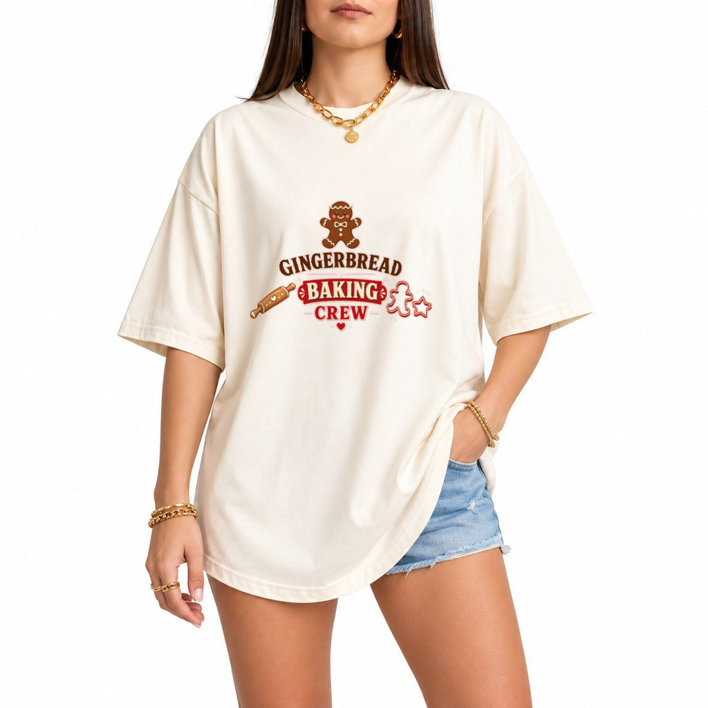 Gingerbread Baking Crew oversized graphic tee, Ivory, photo 1