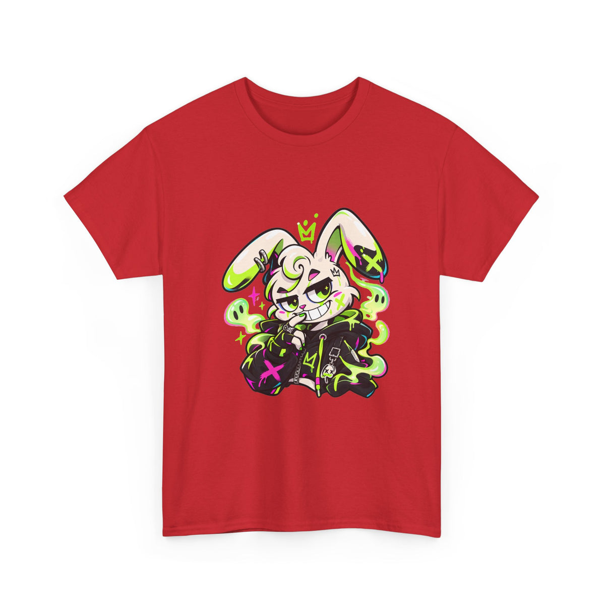 Neon Goth Bunny Heavy Cotton Tee in Red