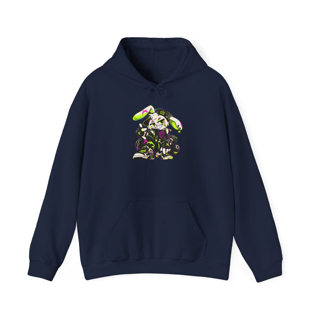 Neon Punk Bunny Hoodie in Navy