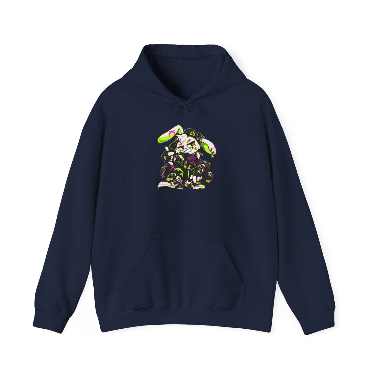 Neon Punk Bunny Hoodie in Navy