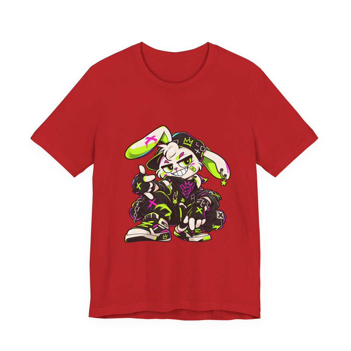 Neon Punk Bunny Premium Jersey Tee in Red