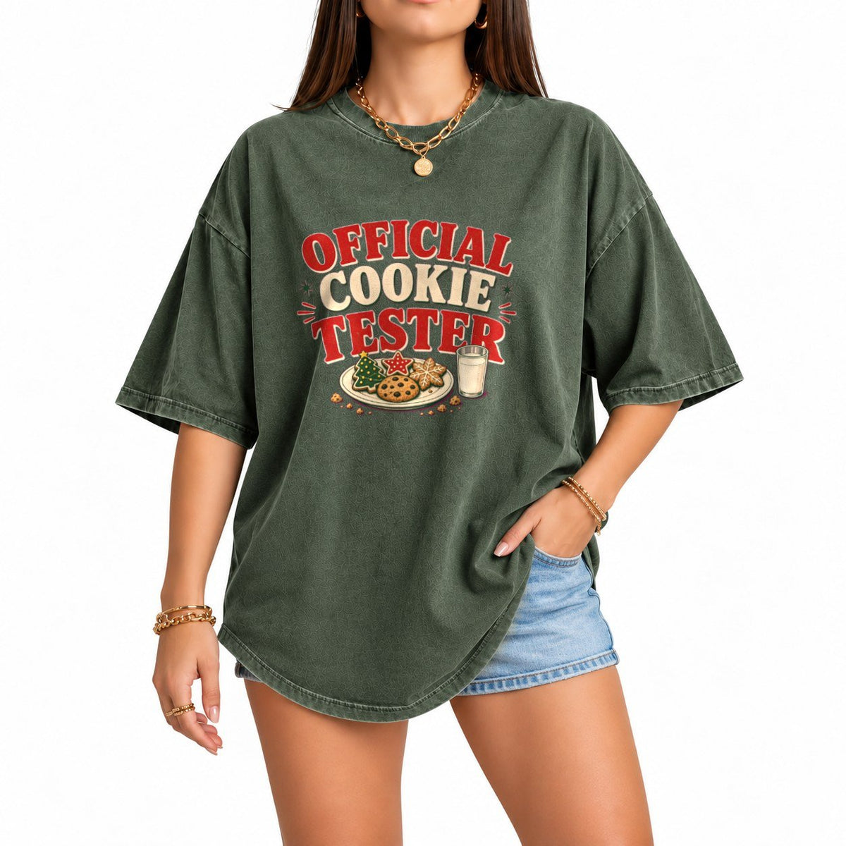 Cookie Tester oversized graphic tee, Moss, photo 1
