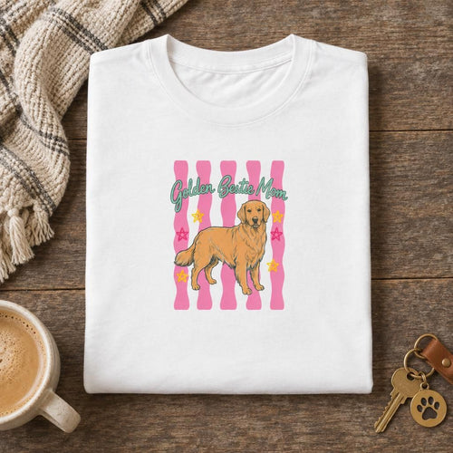 Golden Bestie Mom Tee in White