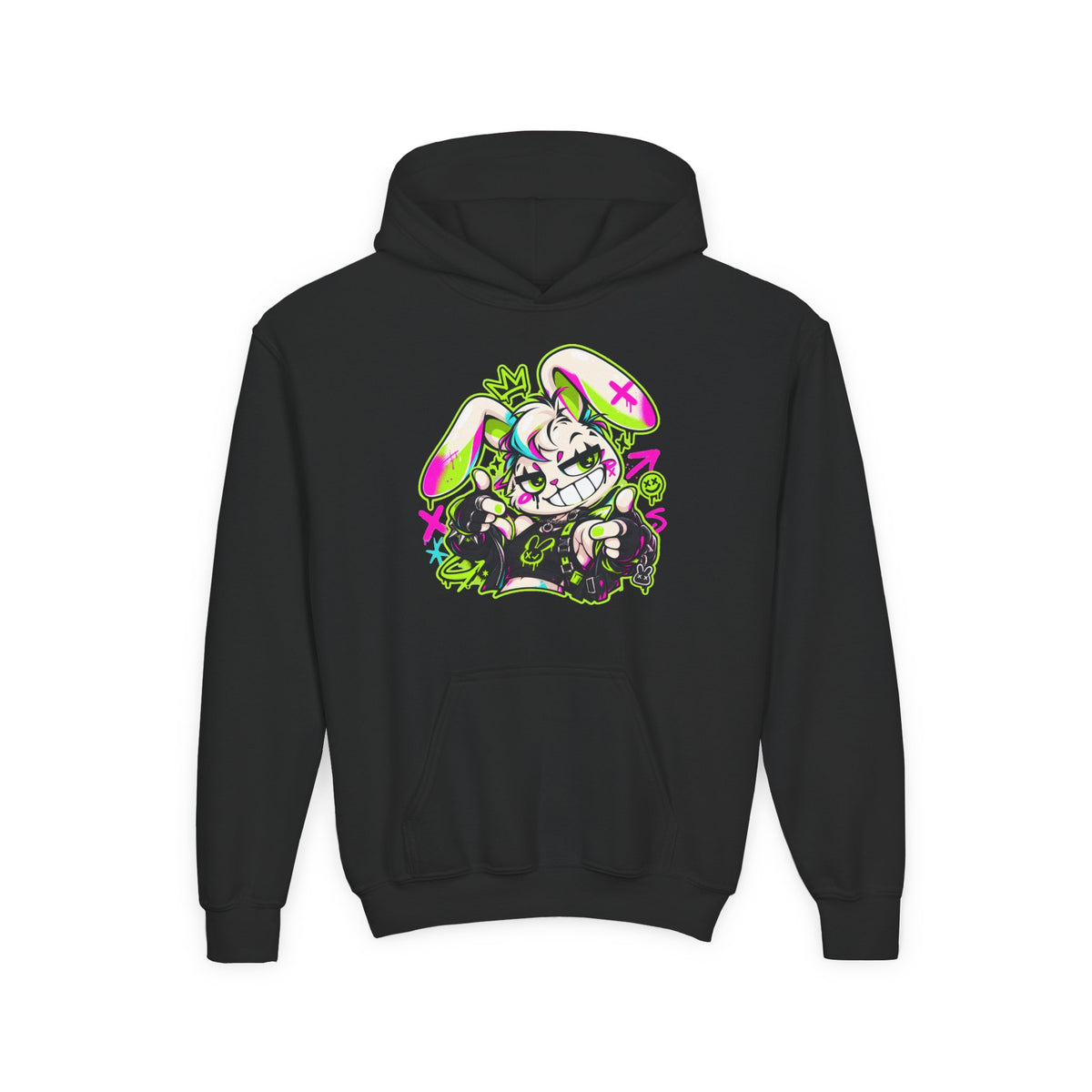 Punk Bunny Graffiti Kids Hoodie in Black