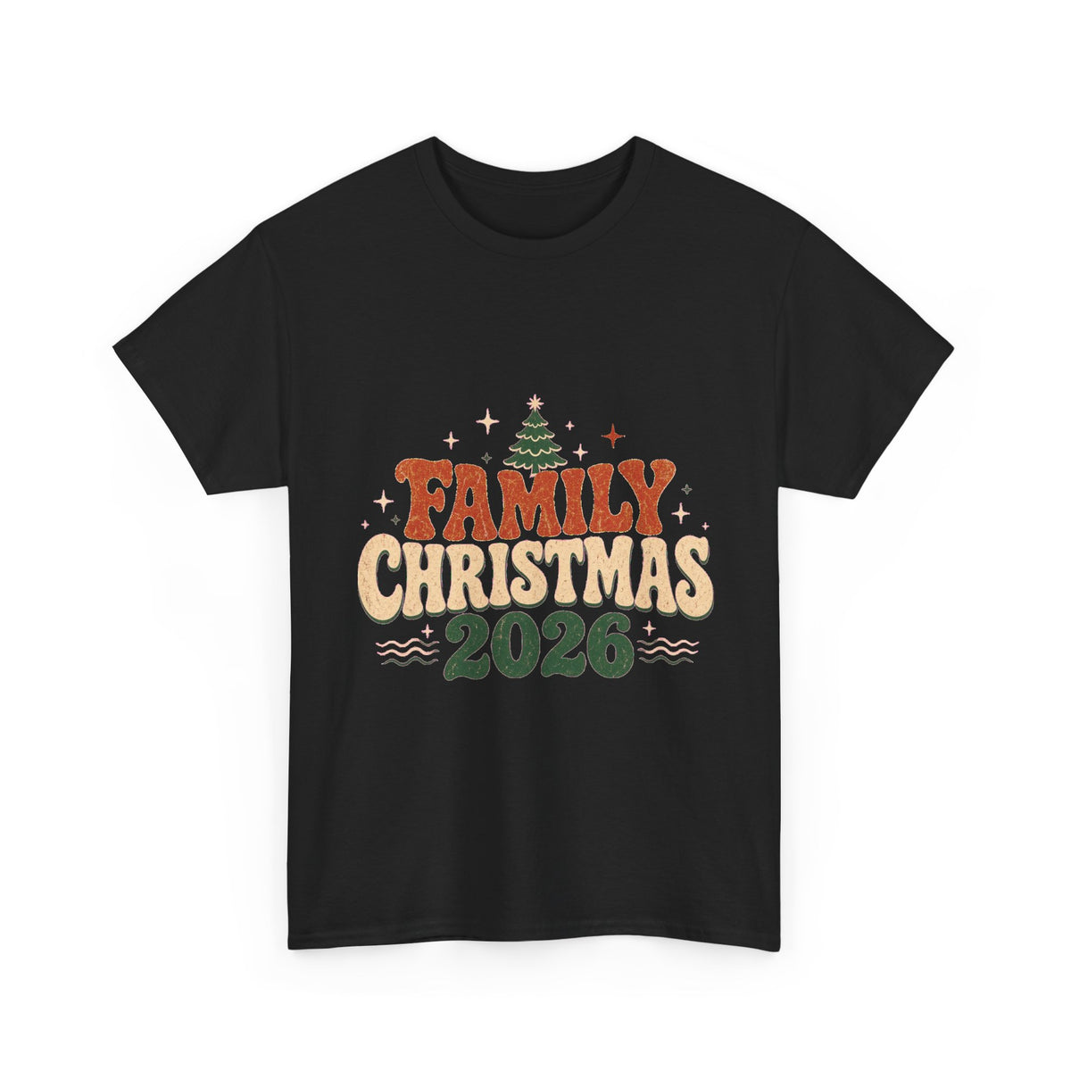 Retro Family Christmas 2026 Heavy Cotton Tee in Black