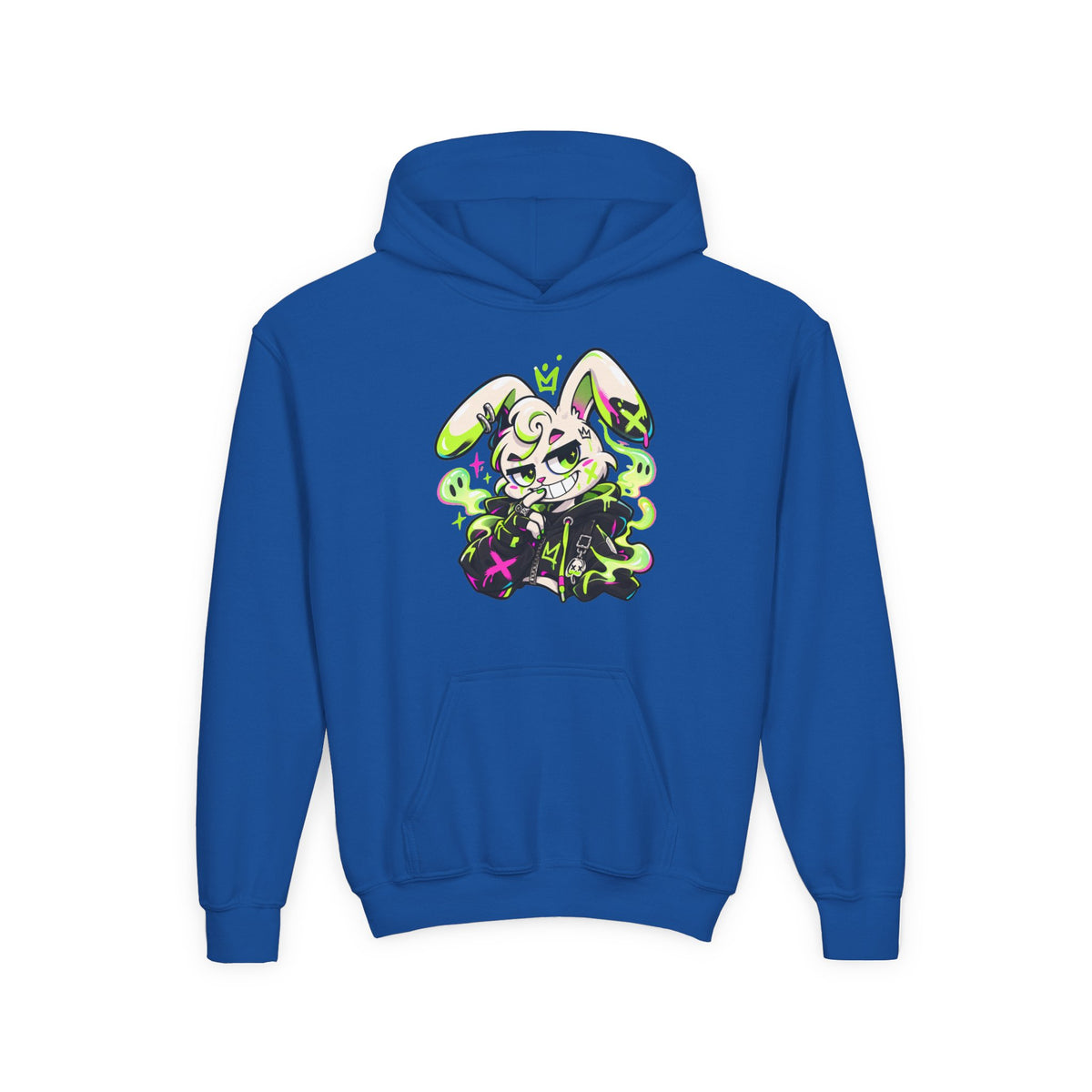 Neon Goth Bunny Kids Hoodie in Royal