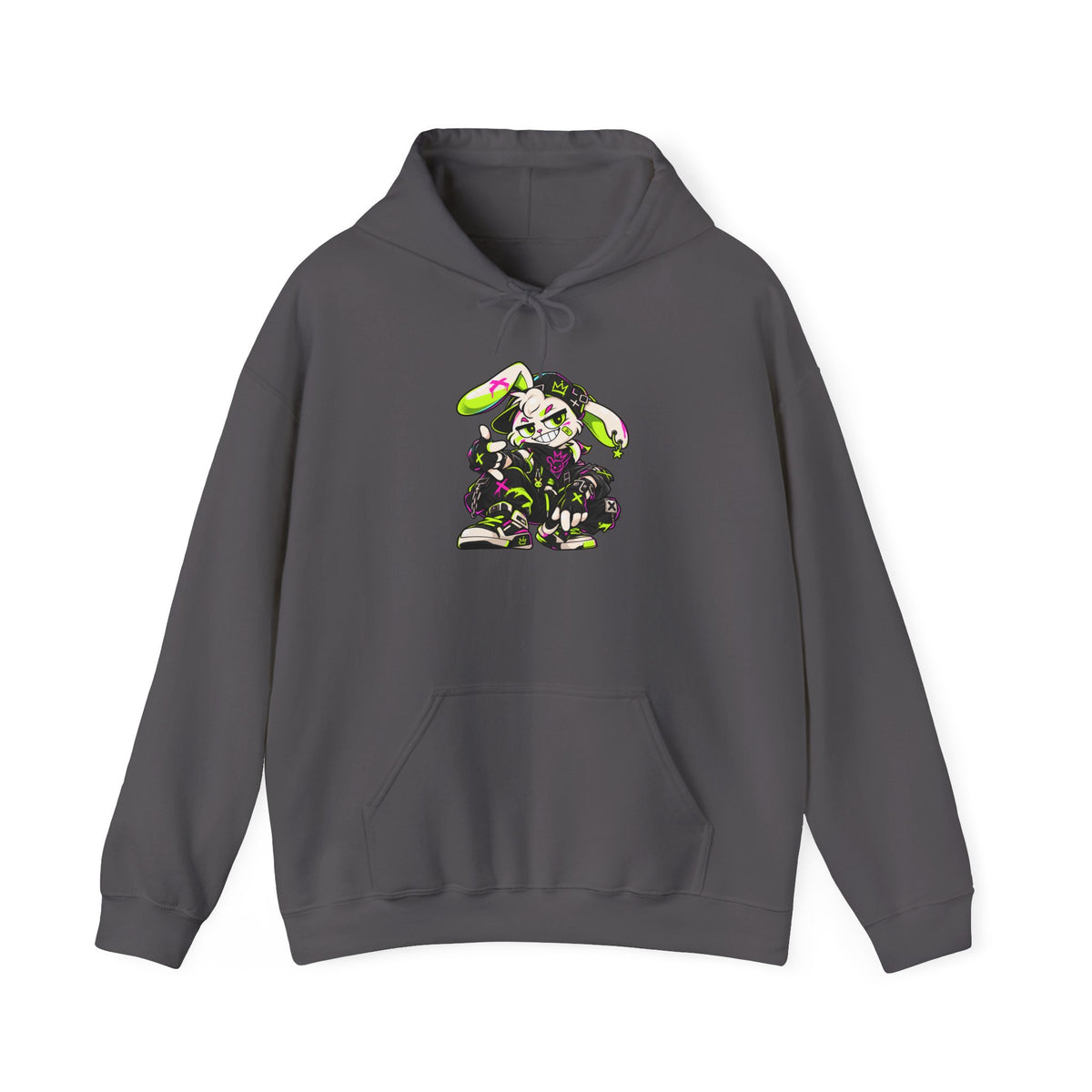 Neon Punk Bunny Hoodie in Charcoal