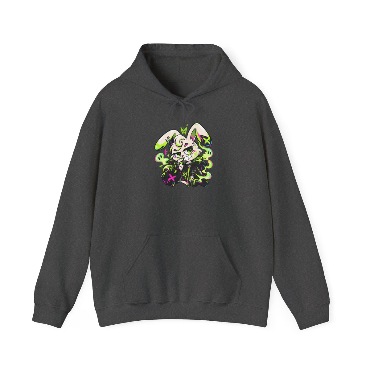 Neon Goth Bunny Hoodie in Dark Heather