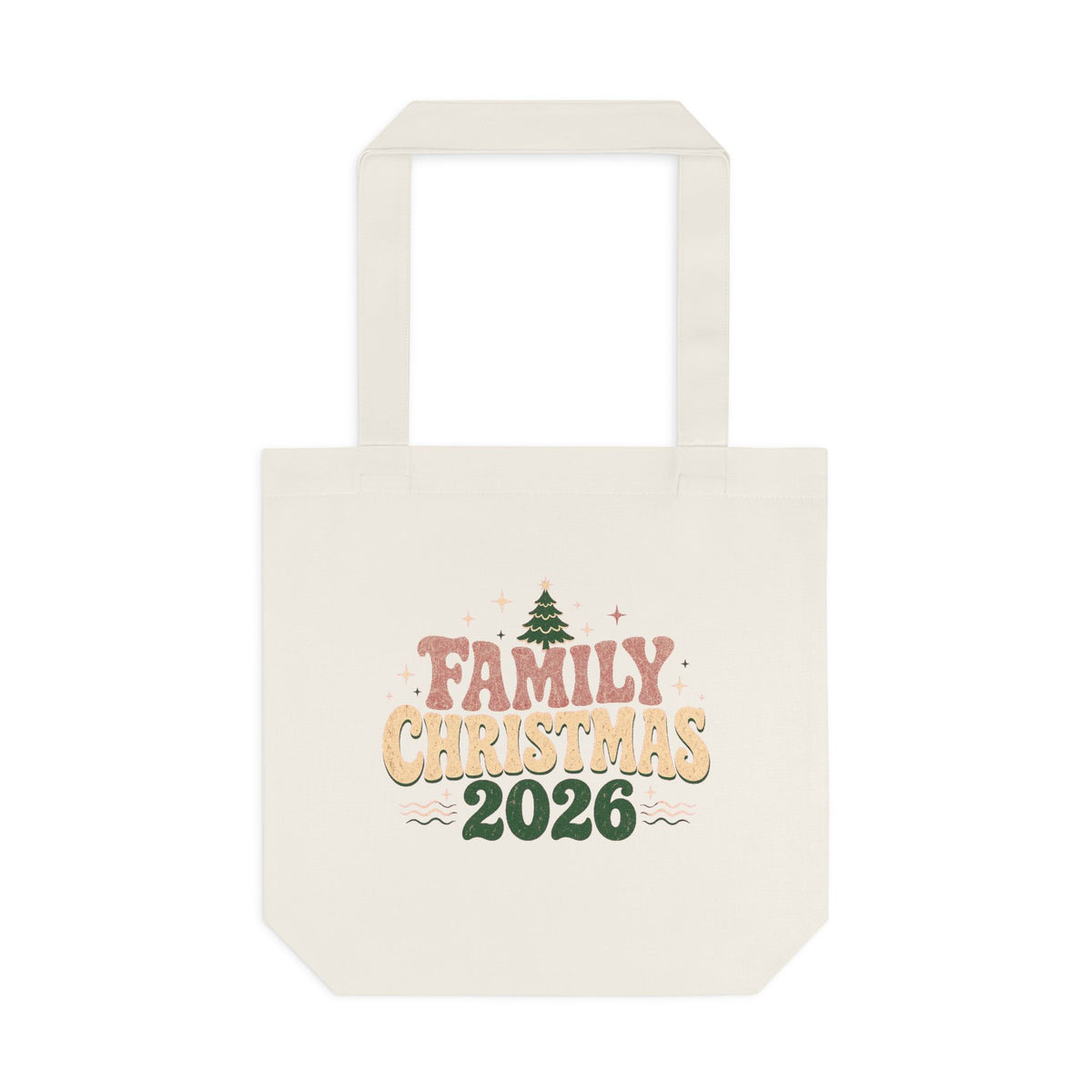 Retro Family Christmas 2026 Cotton Tote Bag in Cream