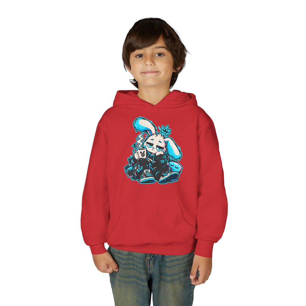 Sleepy Cyber Bunny Kids Coffee Hoodie
