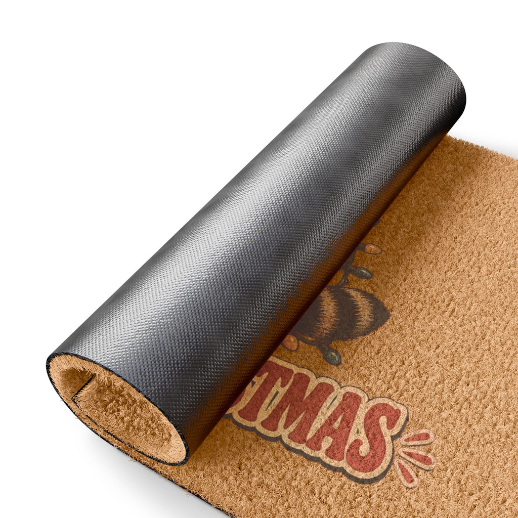 Christmas Raccoon Doormat with Cookie and Lights Design
