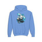 Graffiti Rabbit Coffee Kids Hoodie in Carolina Blue