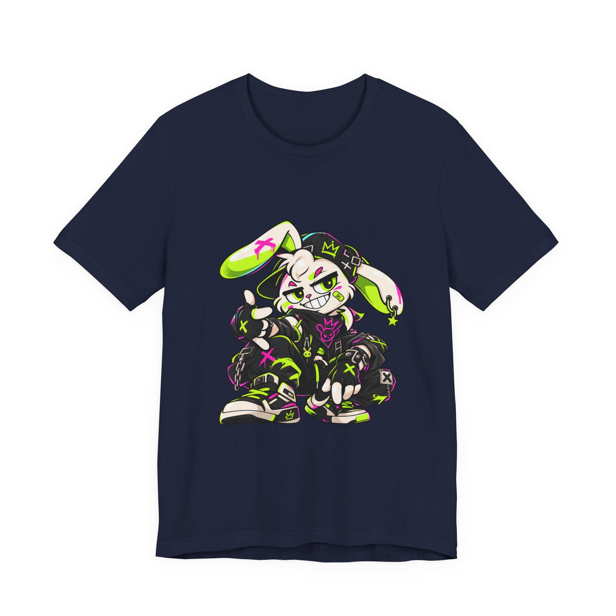 Neon Punk Bunny Premium Jersey Tee in Navy