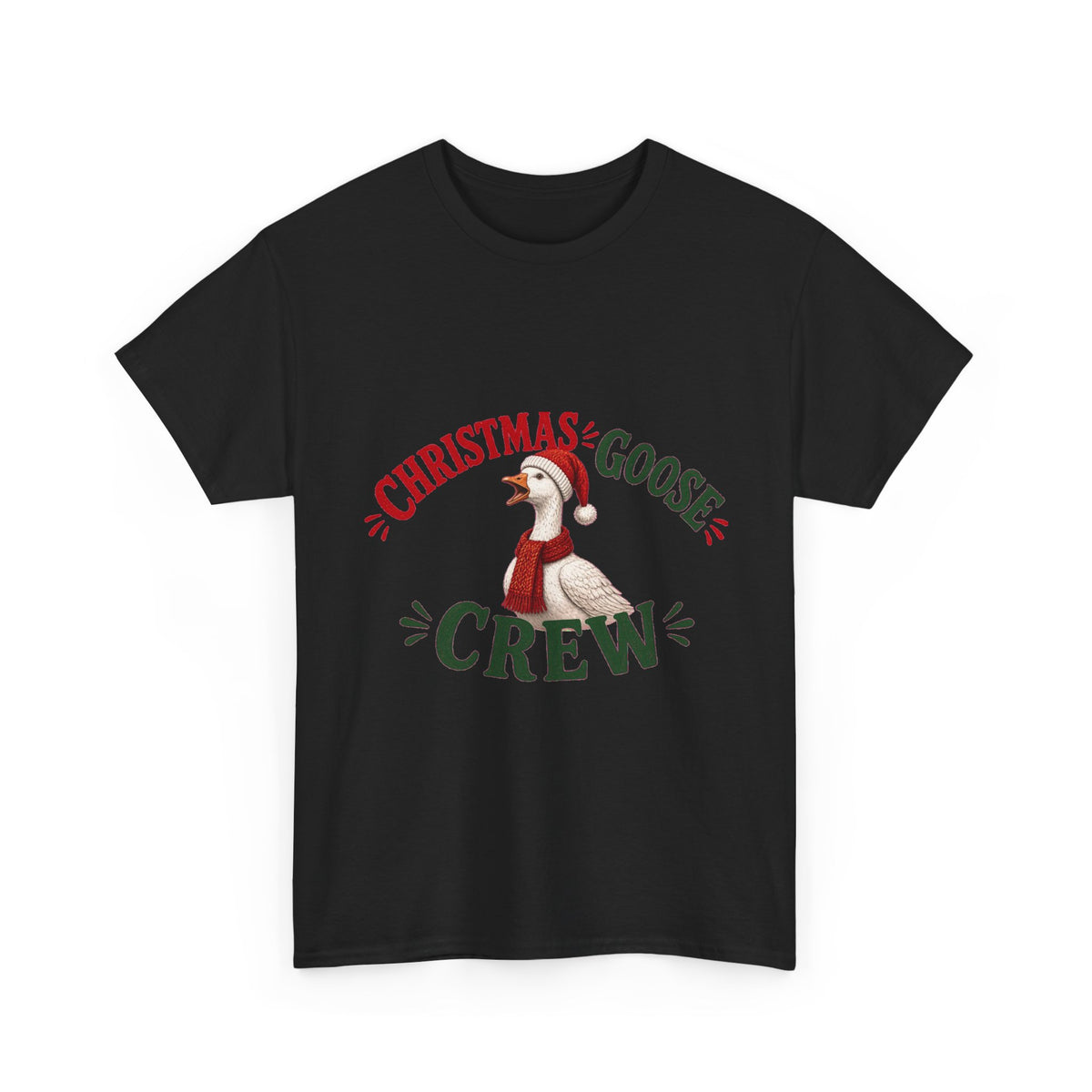 Christmas Goose Crew Heavy Cotton Tee Festive Holiday Shirt in Black