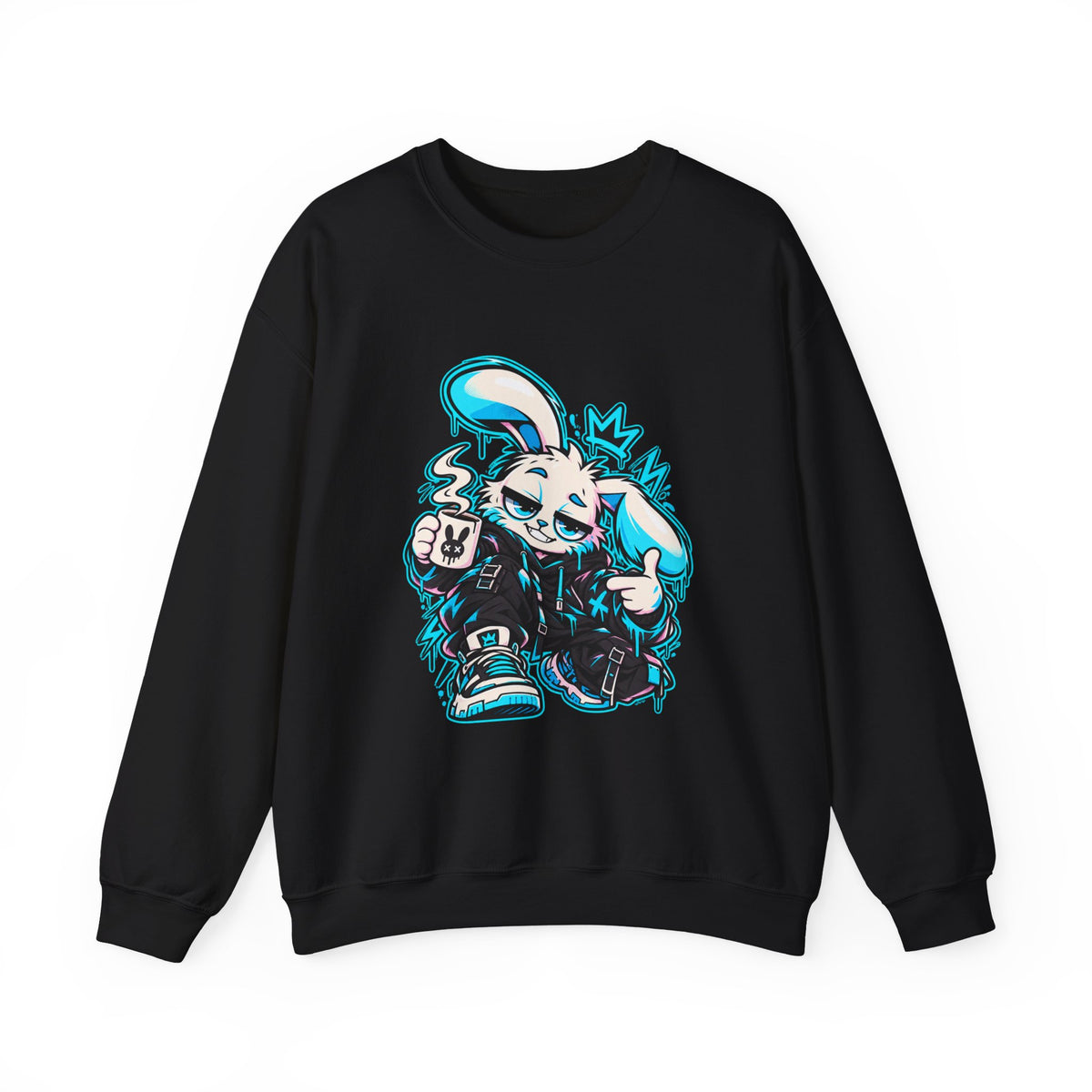 Graffiti Rabbit Coffee Crewneck Sweatshirt in Black