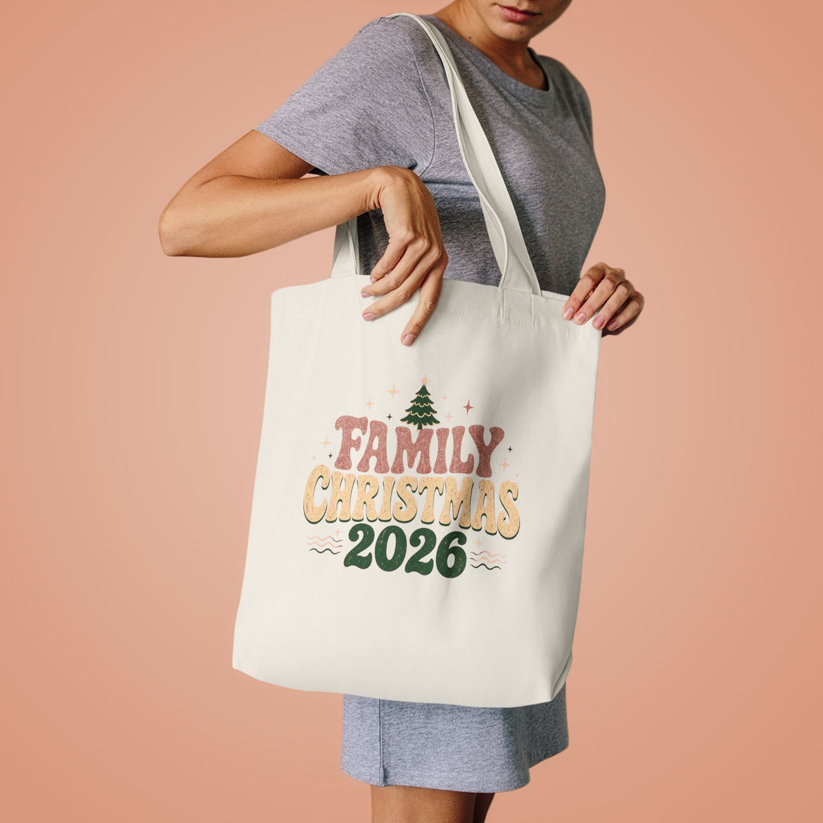 Retro Family Christmas 2026 Cotton Tote Bag