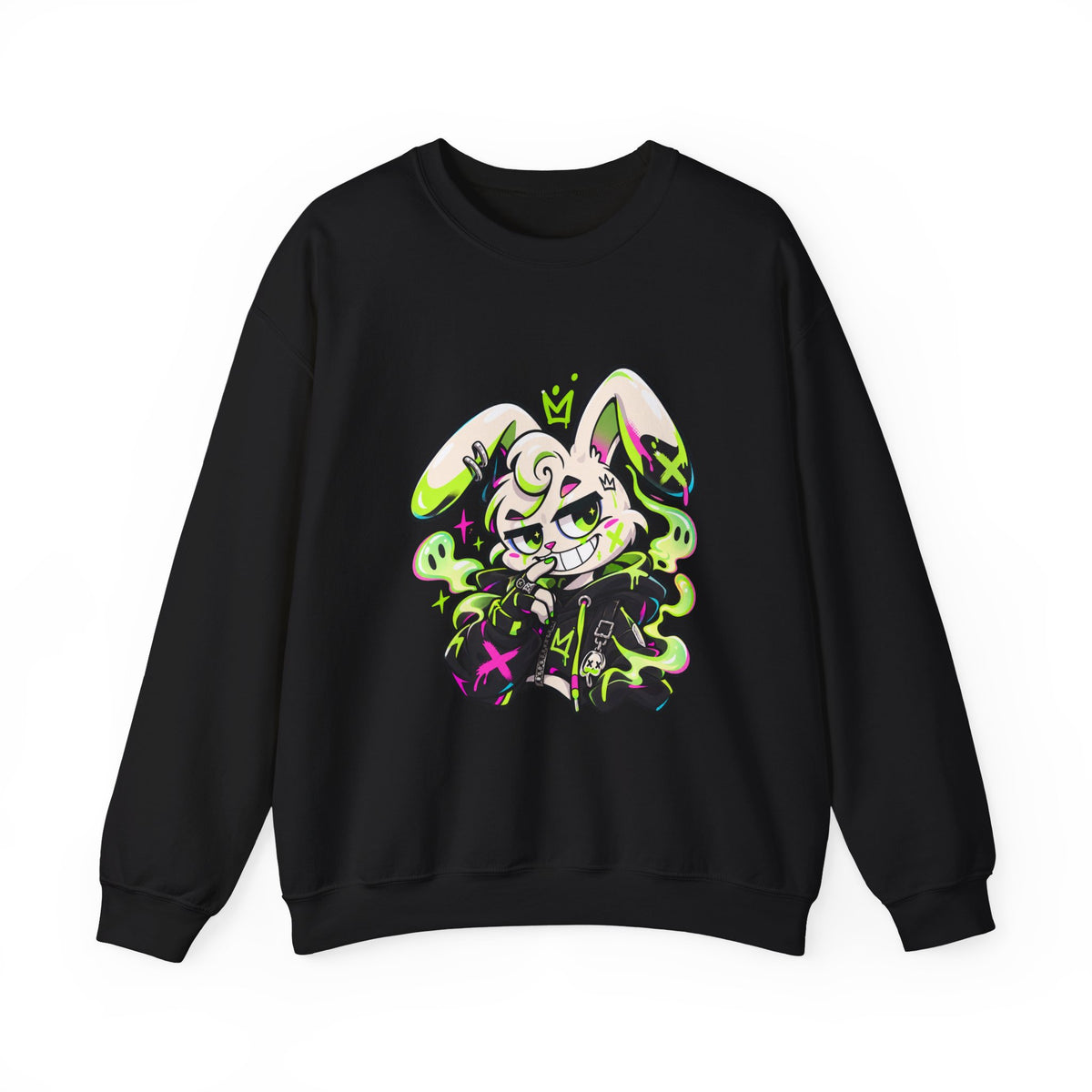 Neon Goth Bunny Crewneck Sweatshirt in Black