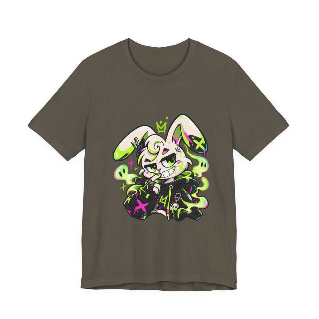 Neon Goth Bunny Premium Jersey Tee in Army