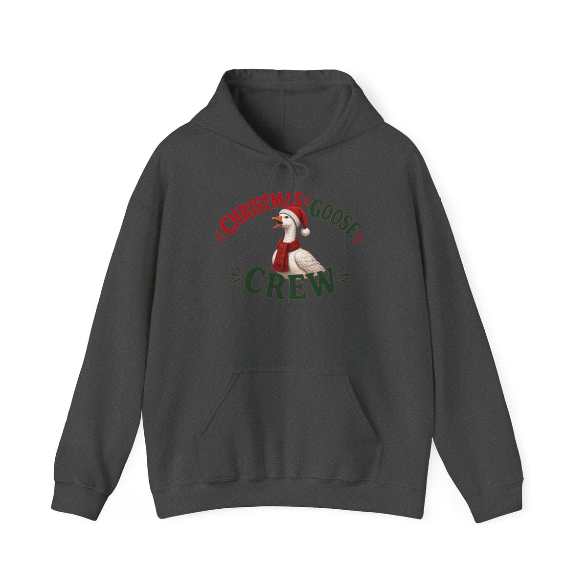 Christmas Goose Crew Hoodie Festive Goose Sweatshirt in Dark Heather