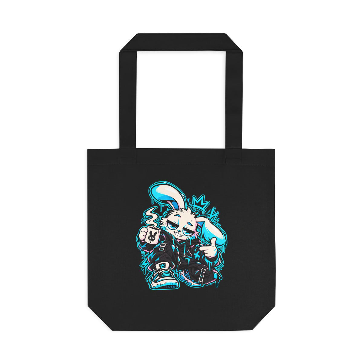 Graffiti Rabbit Coffee Cotton Tote Bag in Black