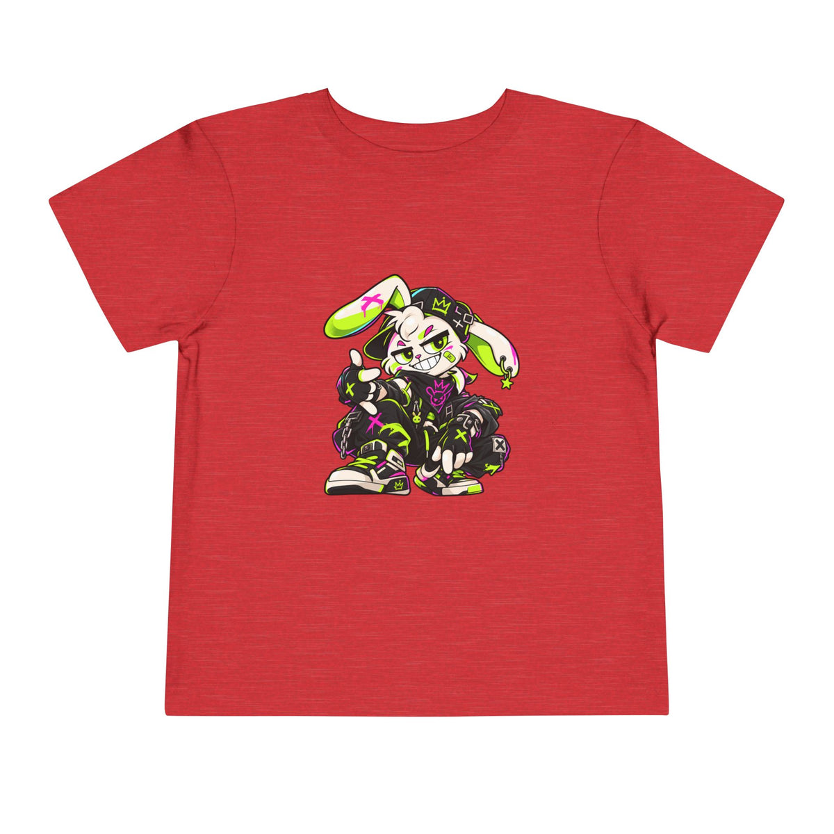 Neon Punk Bunny Toddler Tee in Heather Red