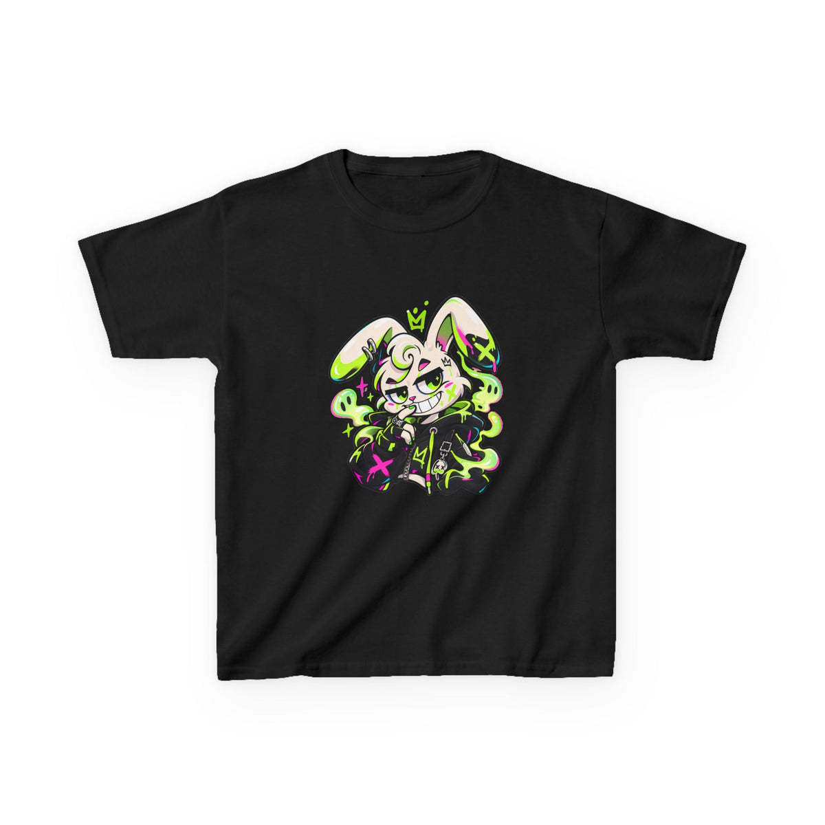Neon Goth Bunny Kids Heavy Cotton Tee in Black