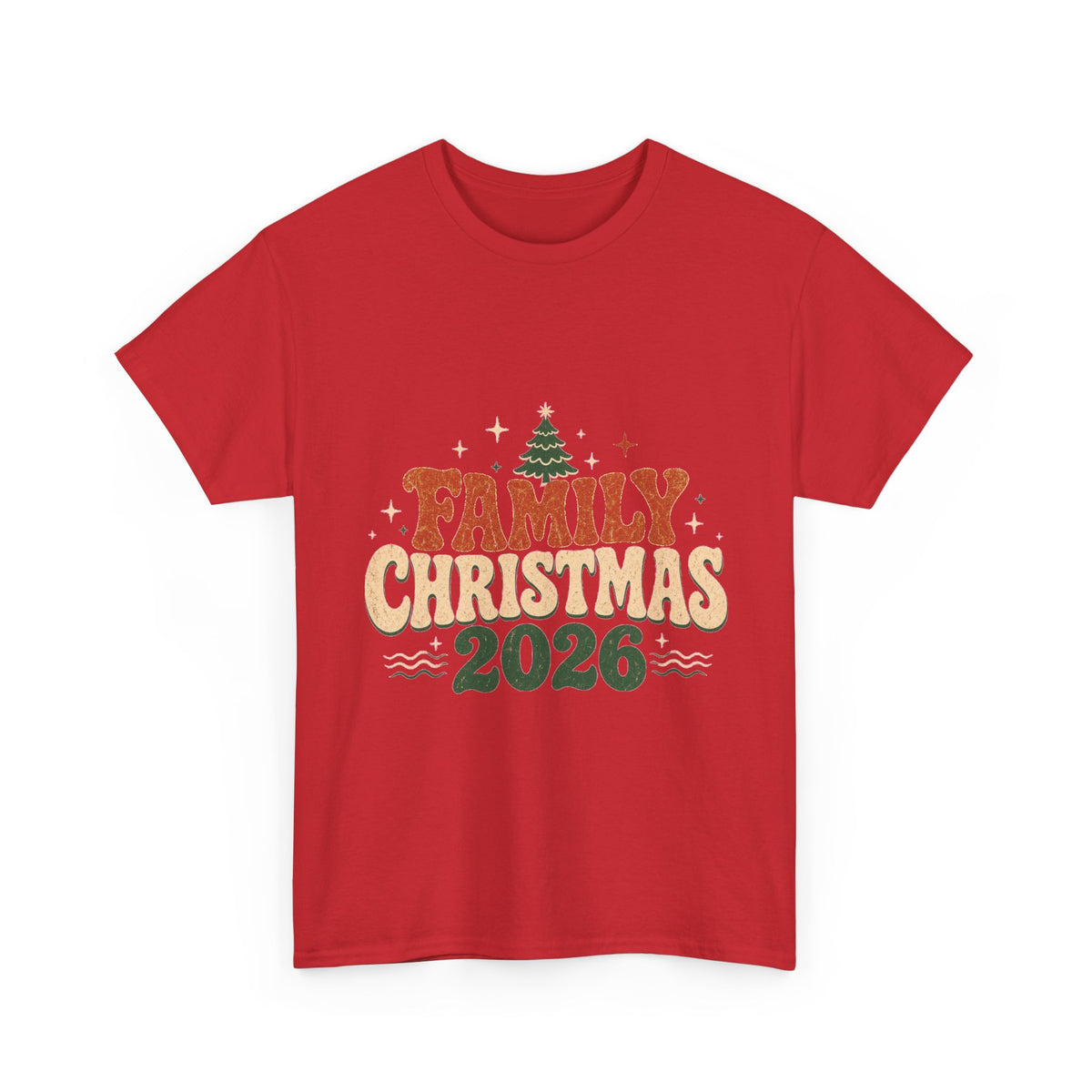 Retro Family Christmas 2026 Heavy Cotton Tee in Red