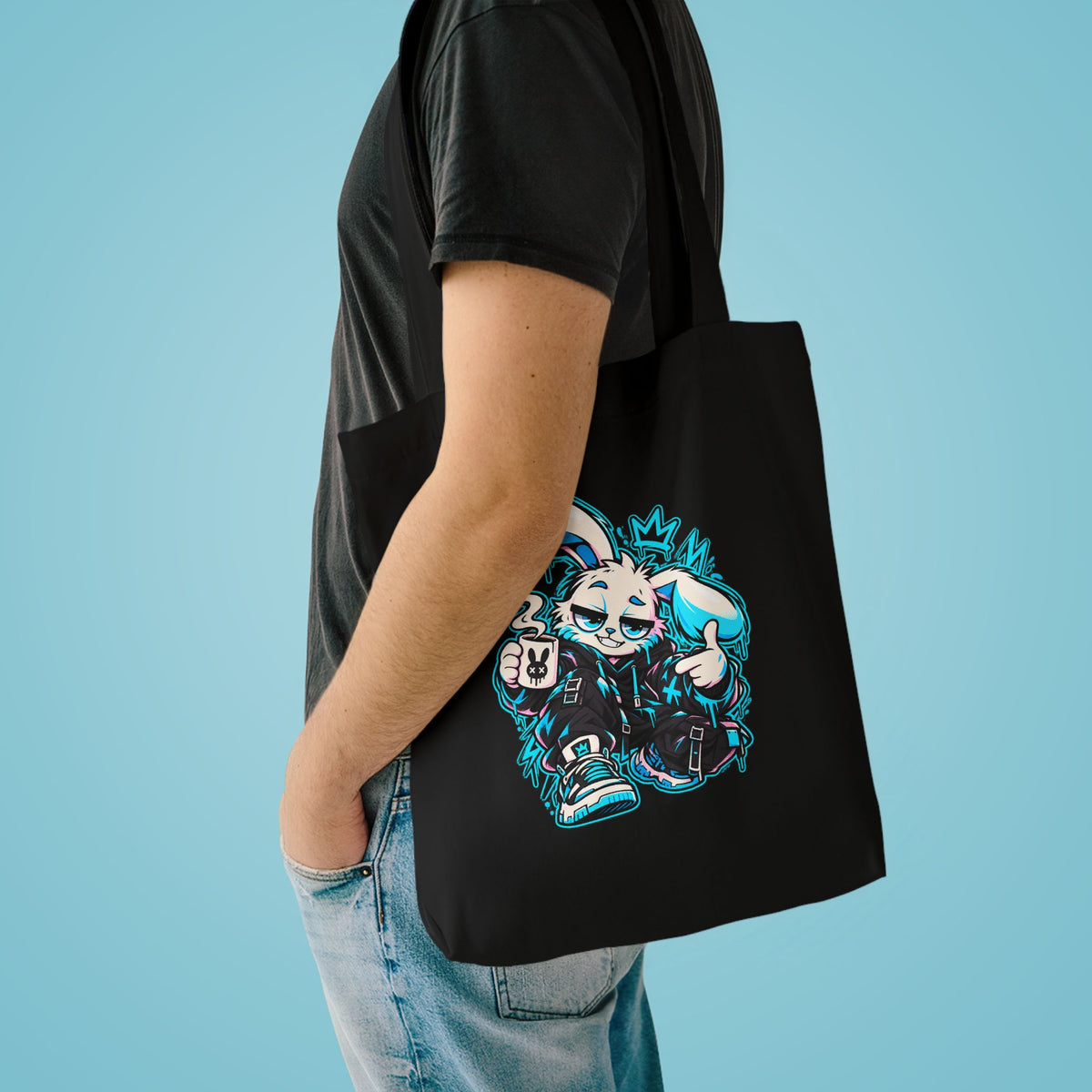 Graffiti Rabbit Coffee Cotton Tote Bag