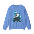 Sleepy Cyber Bunny Coffee Crewneck Sweatshirt in Carolina Blue