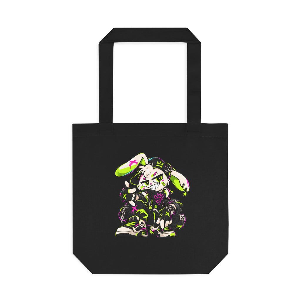 Neon Punk Bunny Cotton Tote Bag in Black
