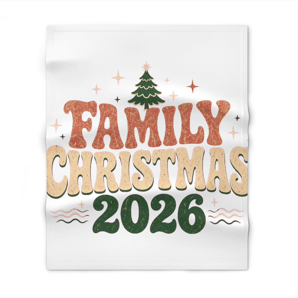 Retro Family Christmas 2026 Throw Blanket in White base